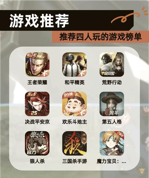 有什么4人组队好玩的手机游戏有人提供一下适合三四个朋友一起玩的手游...
